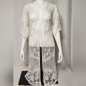 Vintage Above And Beyond Sheer Lace Duster Wrap Robe Lingerie Large